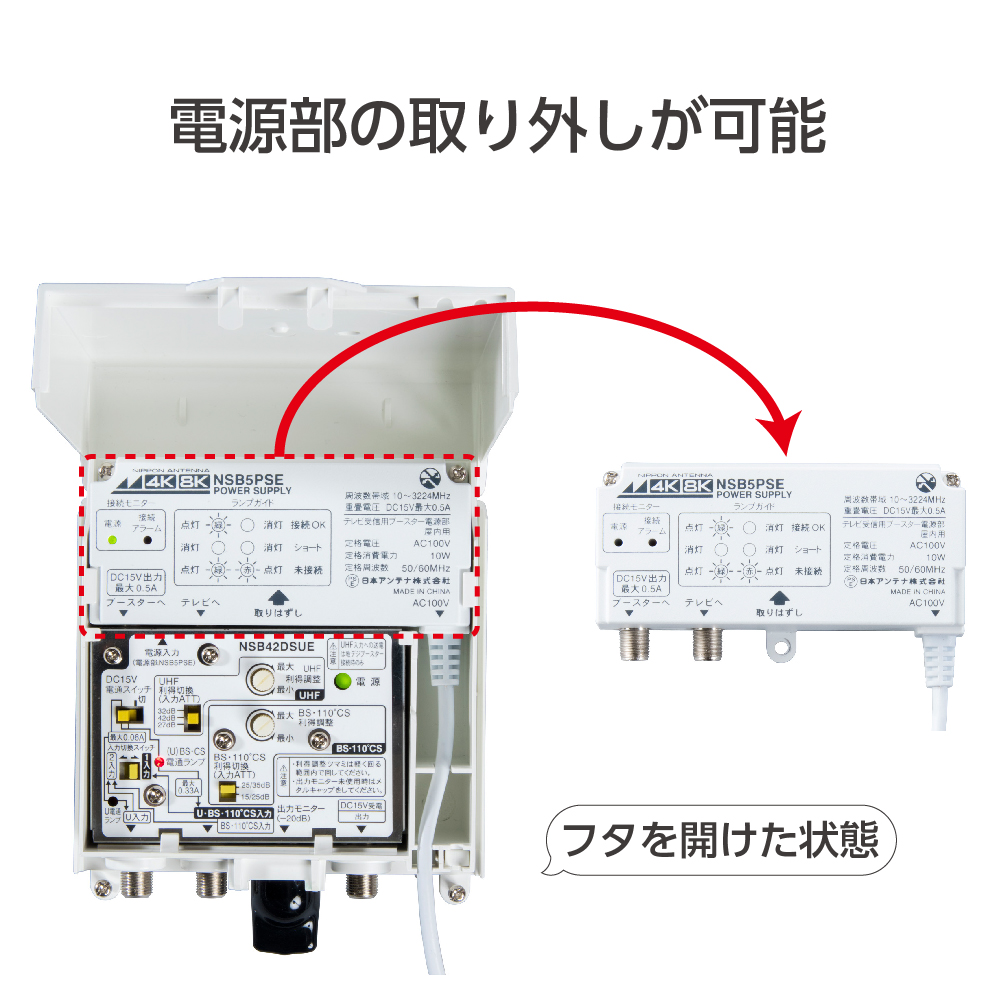 3.2GHz対応 CS・BS/UHF電源着脱型ブースター NSB42DSUE: テレビ受信用 