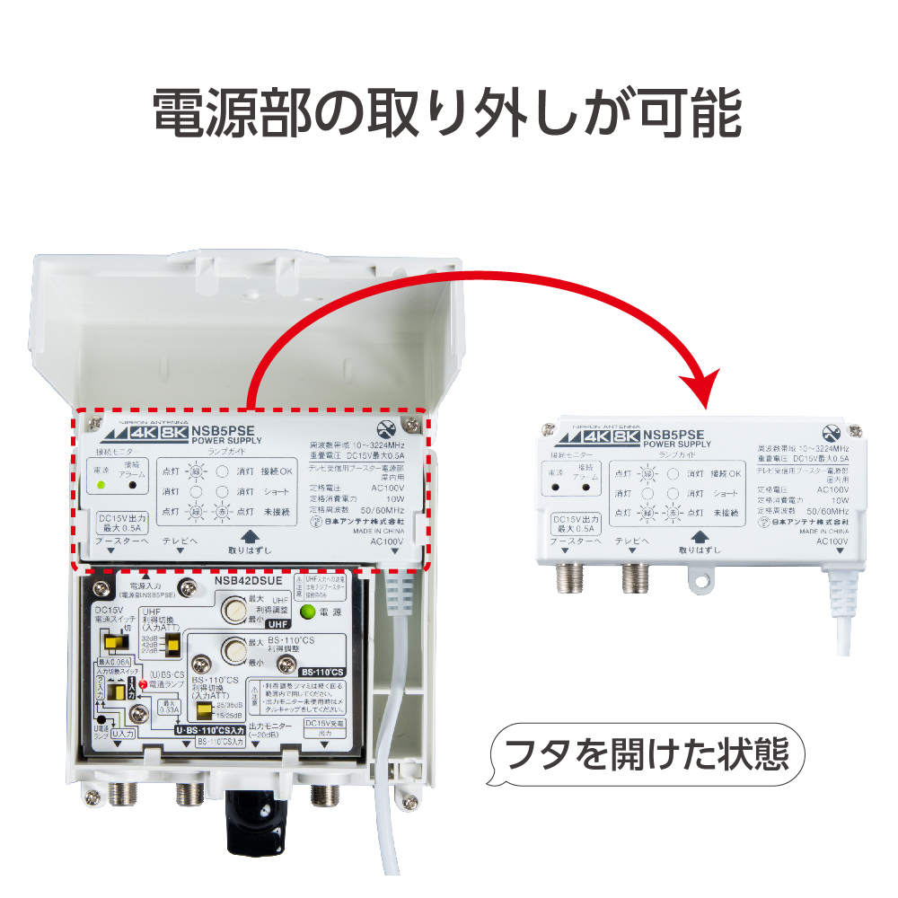 特価ブランド 日本アンテナ 3.2GHz(4K・8K放送)に対応 利得切換式屋外用電源着脱型ブースター NSB42DSUE-BP AV周辺機器 