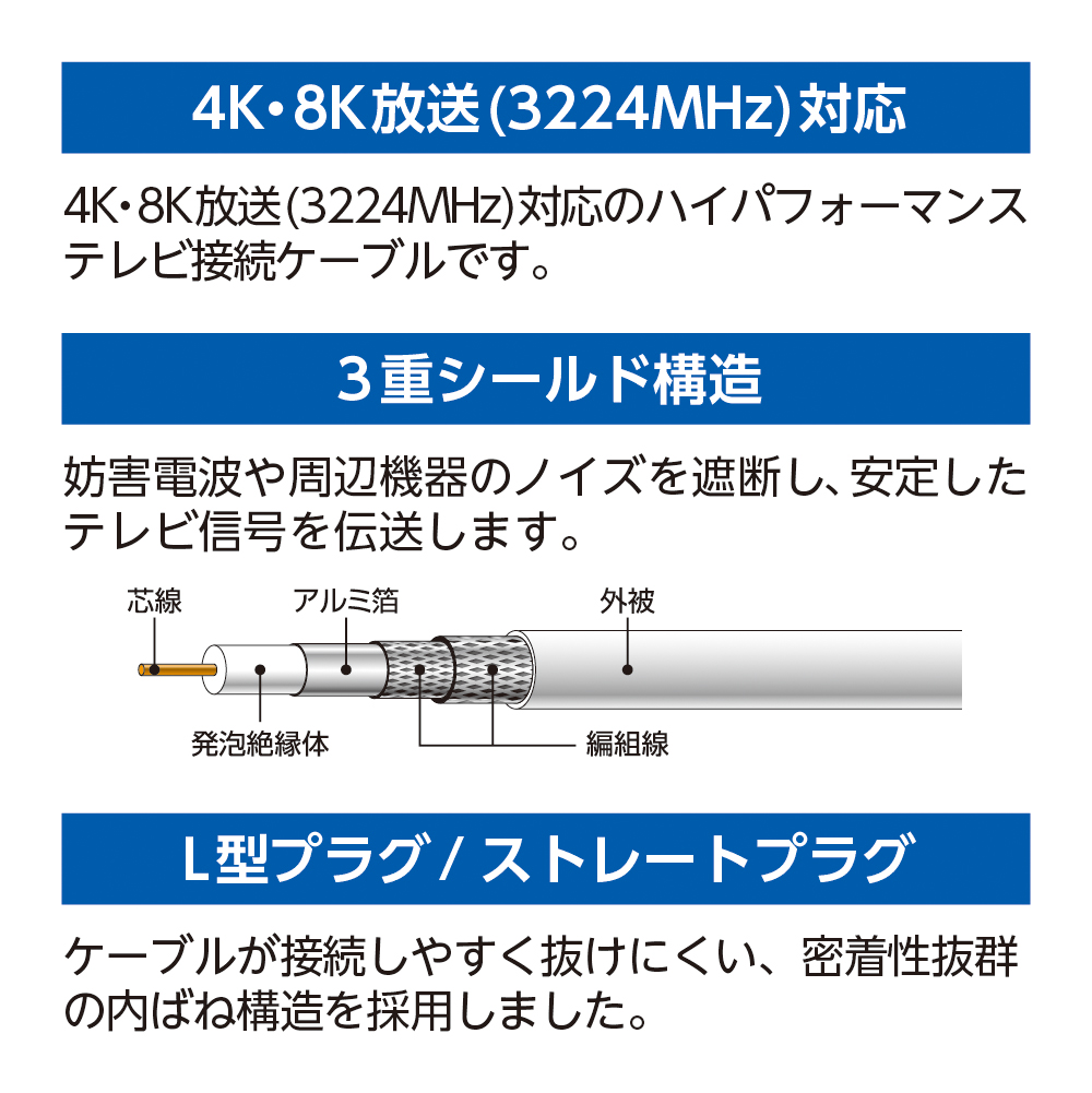 テレビ接続ケーブル (5m 2C スクリュー×L型)