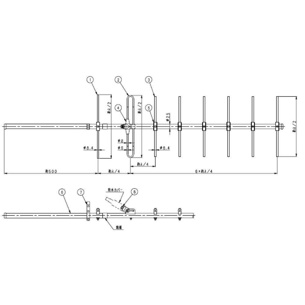 400MHz帯 8素子八木型アンテナ