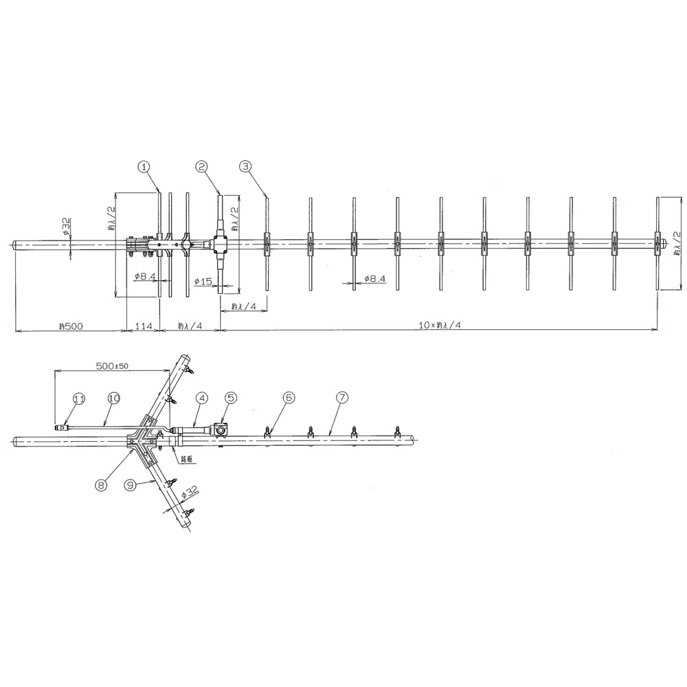 400MHz帯 スクリーン付広帯域12素子八木型アンテナ