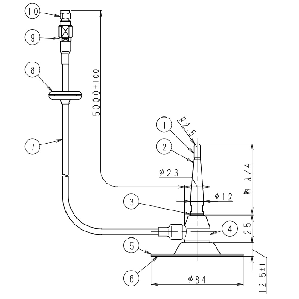 800/900MHz車載用貼付式アンテナ（3D-2V）