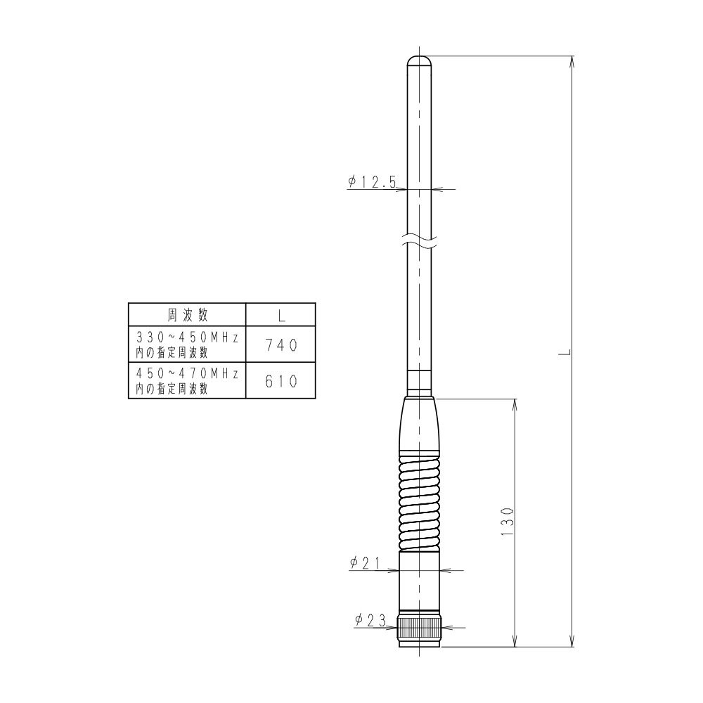 400MHz帯 車載用 トランクリッドアンテナ1.5D 0.3m+2D 4.7m WHT-450 