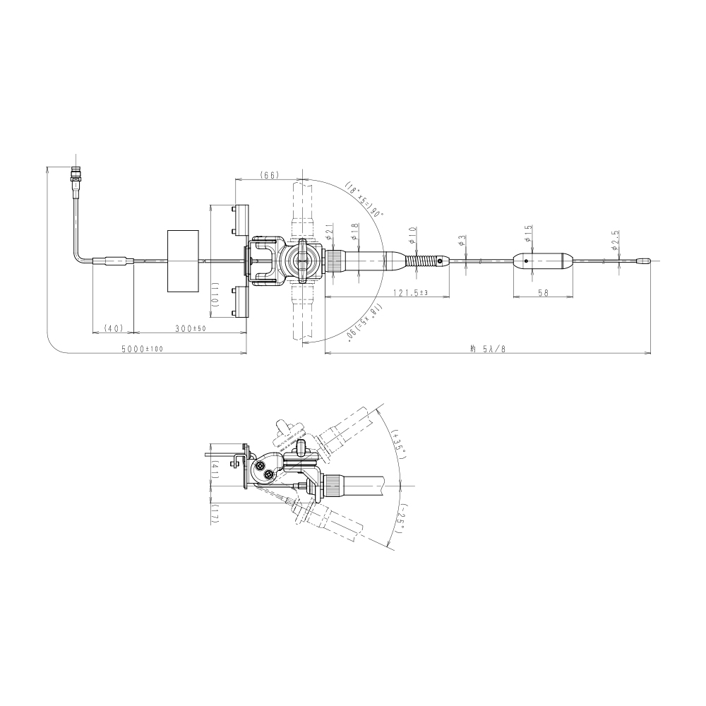 150MHz帯 車載用 トランクリッドアンテナ1.5D 0.3m+2D 4.7m WHT
